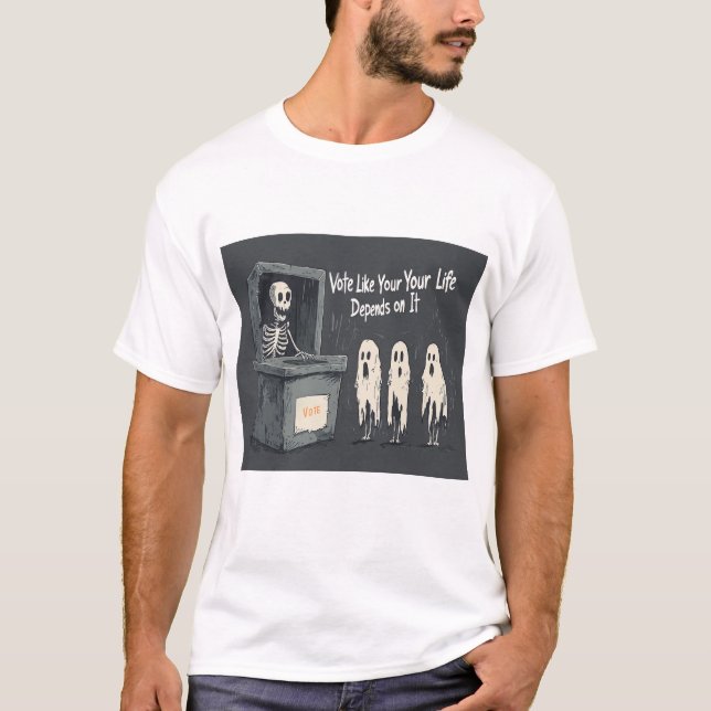 Voting skeleton with ghosts 🗳️💀 T-Shirt (Front)