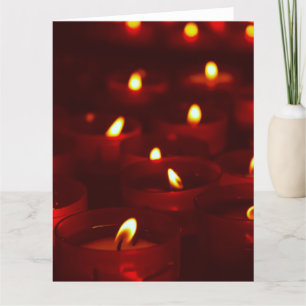 Votive candles burning in vigil letterpress thank you card
