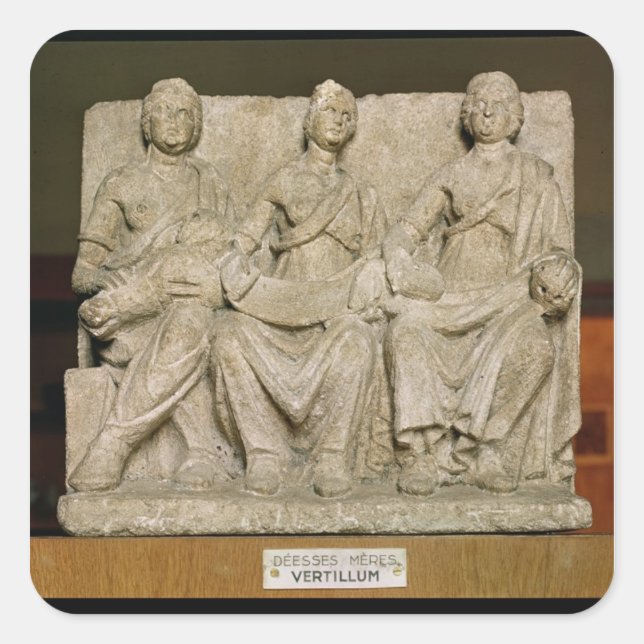 Votive sculpture of a triple mother deity square sticker (Front)