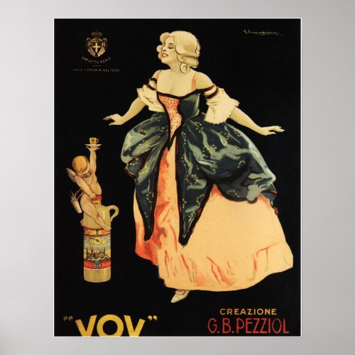 VOV 1900 PEZZIOL PADOVA Italian Alcohol Liquor Old Poster