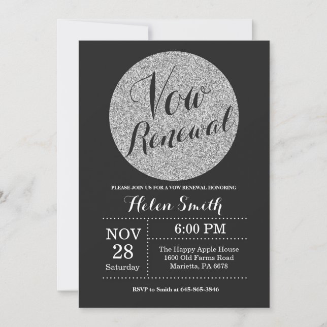 Vow Renewal Black and Silver Glitter Invitation (Front)