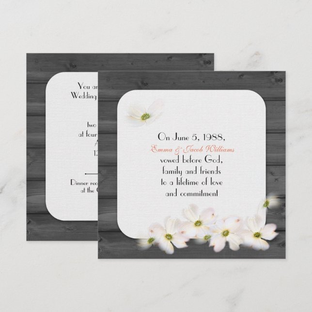 vow renewal- black wood with soft floral bouquet invitation (Front/Back)