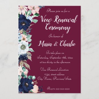 Vow Renewal Ceremony Elegant Florals Burgundy Invitation by rheasdesigns at Zazzle
