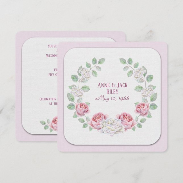 Vow Renewal Ceremony-watercolor rose wreath Invitation (Front/Back)