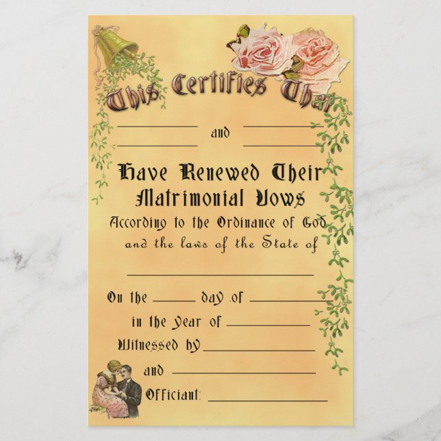 Vow Renewal Certificate - Customizable, Frameable (Front)