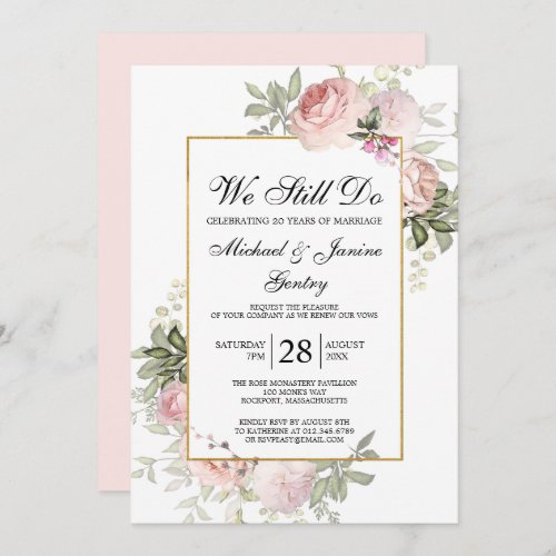 Vow Renewal Dusty Blush Pink Rose Floral Invitation