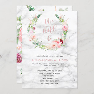 Vow Renewal Elegant Rose Gold Floral Marble Invitation