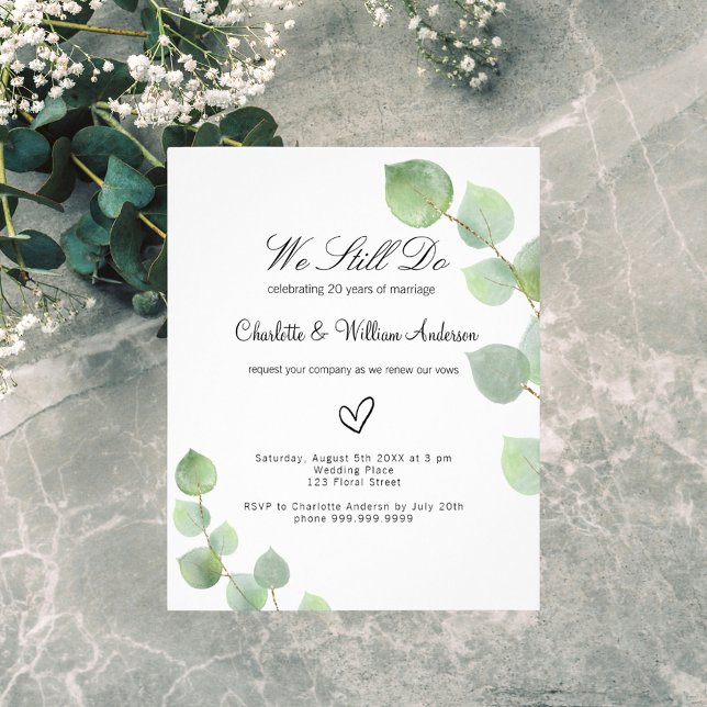 Vow renewal eucalyptus greenery budget invitation flyer (Creator Uploaded)