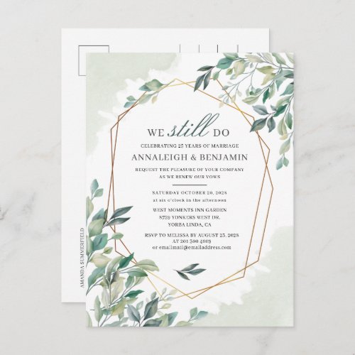 Vow Renewal Eucalyptus Greenery Geometric Wedding Invitation Postcard