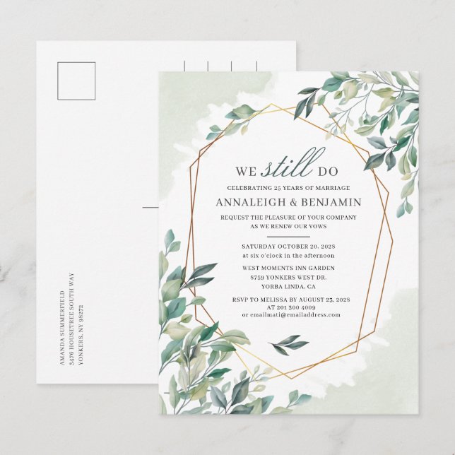 Vow Renewal Eucalyptus Greenery Geometric Wedding Invitation Postcard (Front/Back)