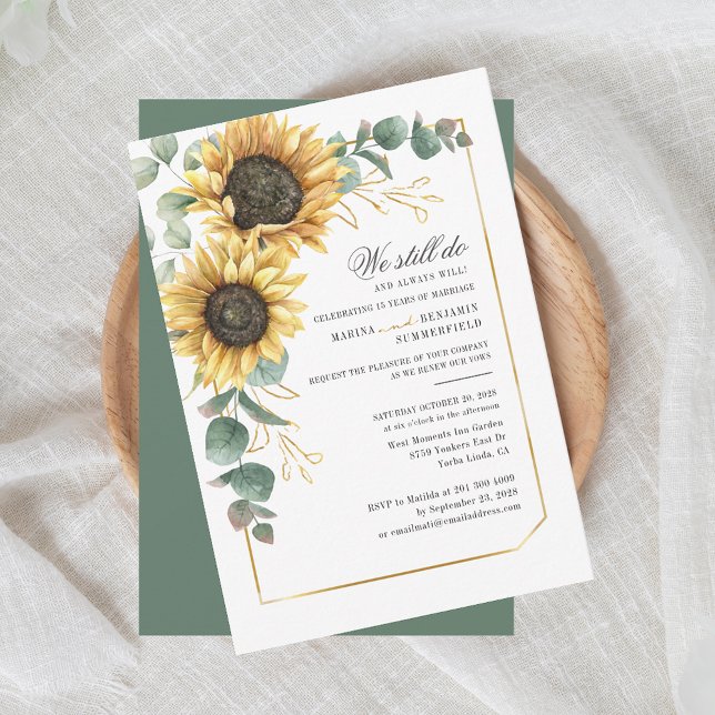 Vow Renewal Eucalyptus Sunflower Geometric Wedding Invitation (Floral Sunflower Floral Rustic Wedding Anniversary Invitation)