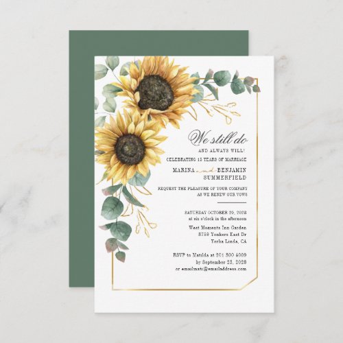 Vow Renewal Eucalyptus Sunflower Geometric Wedding Invitation