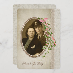 Vow Renewal-floral branch on oval photo frame Invitation