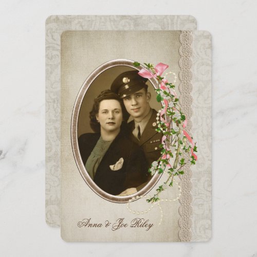 Vow Renewal_floral branch on oval photo frame Invitation