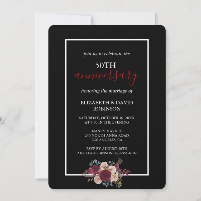 Vow renewal flowers 50th wedding anniversary  invitation (Front)