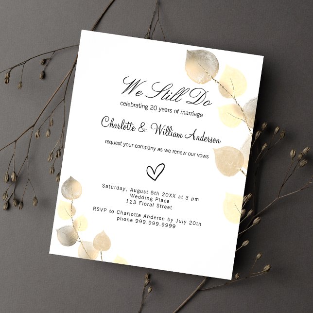 Vow renewal golden eucalyptus budget invitation flyer (Creator Uploaded)