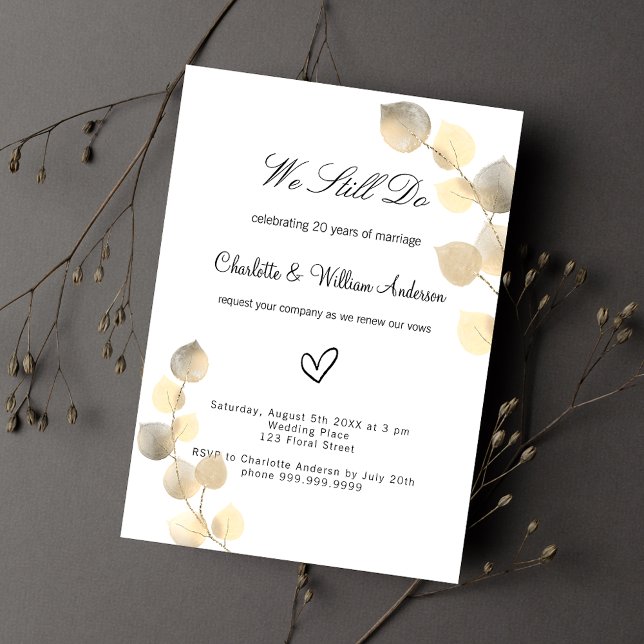 Vow renewal golden eucalyptus foliage white invitation (Creator Uploaded)