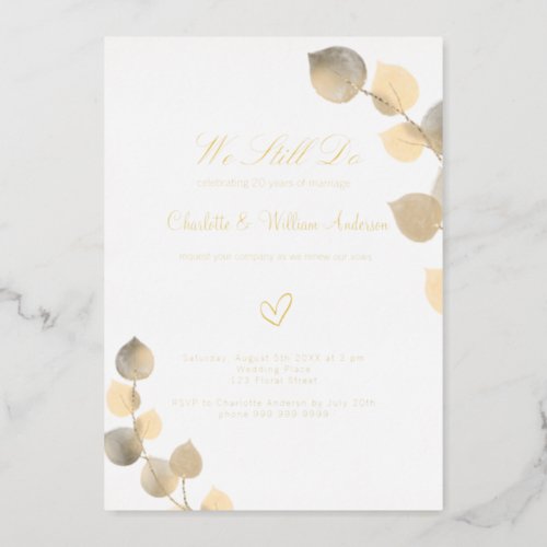 Vow renewal golden eucalyptus wedding foil invitation