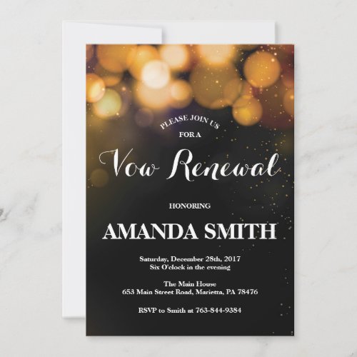 Vow Renewal Invitation Card Gold Glitter