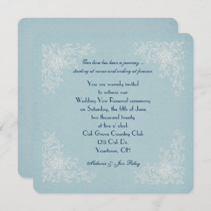 Vow Renewal-lace corners on soft aqua texture Invitation