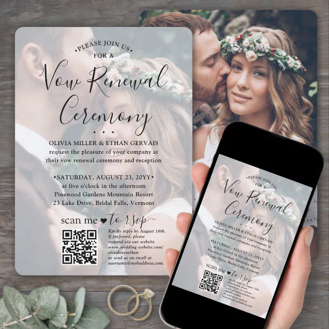 Vow Renewal QR Code RSVP 2 Photo Sequel Wedding Invitation | Zazzle