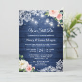 Vow Renewal Rustic Blue String Lights Lace Floral Invitation (Standing Front)