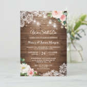 Vow Renewal Rustic Mason Jar Lights Lace Floral Invitation (Standing Front)