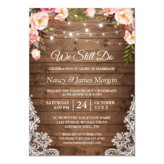 Vow Renewal Rustic Wood String Lights Lace Floral Card