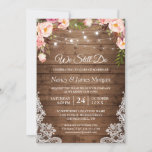 Vow Renewal Rustic Wood String Lights Lace Floral Invitation