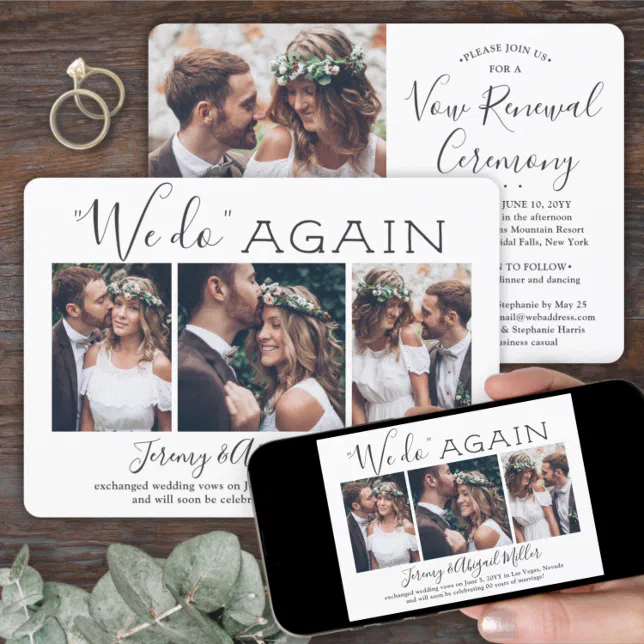 Vow Renewal Sequel Wedding 4 Photo We Do Again Invitation | Zazzle