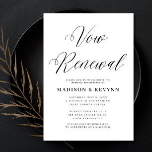 Vow Renewal Simple Black and White Typography Invitation