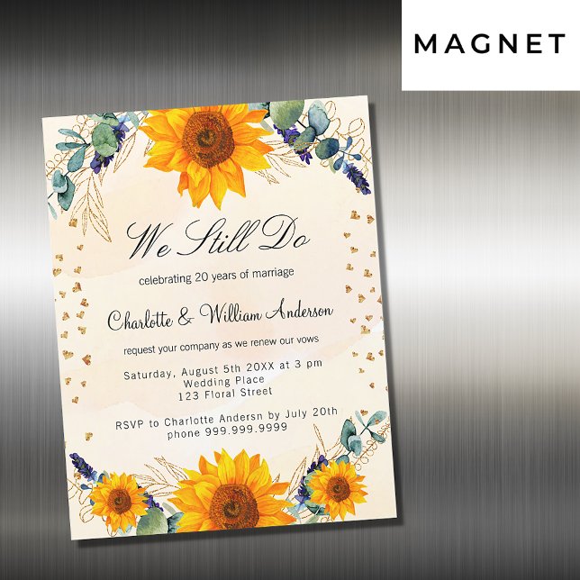 Vow renewal sunflowers eucalyptus hearts luxury magnetic invitation (Creator Uploaded)