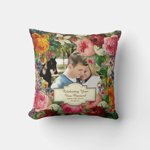 Vow Renewal Vintage Roses Personalized Throw Pillow