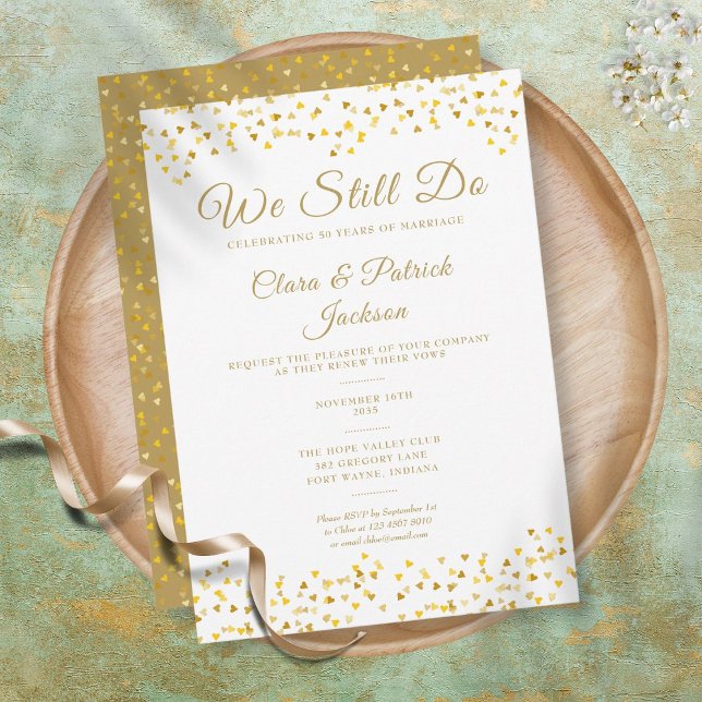 Vow Renewal We Still Do Golden Love Hearts Invitation (Creator Uploaded)