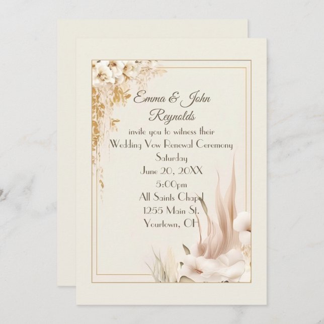 Vow Renewal Wedding Floral Frame Invitation (Front/Back)
