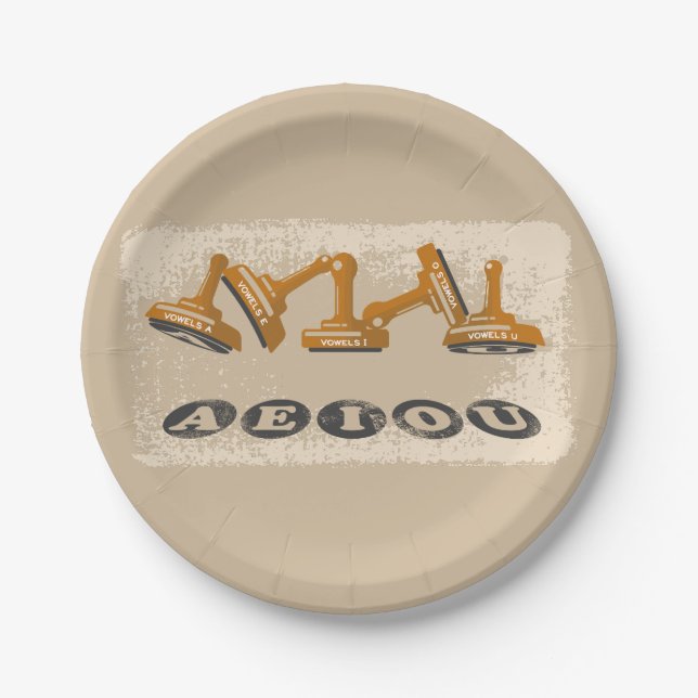 Vowels AEIOU English language Paper Plates (Front)