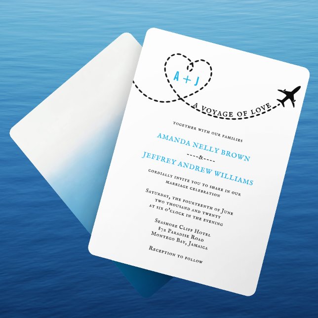 Voyage of Love Airplane Route Destination Wedding Invitation (Creator Uploaded)