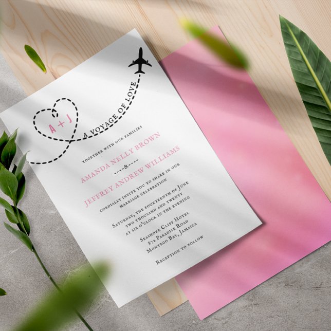 Voyage of Love Airplane Route Destination Wedding Invitation (Creator Uploaded)