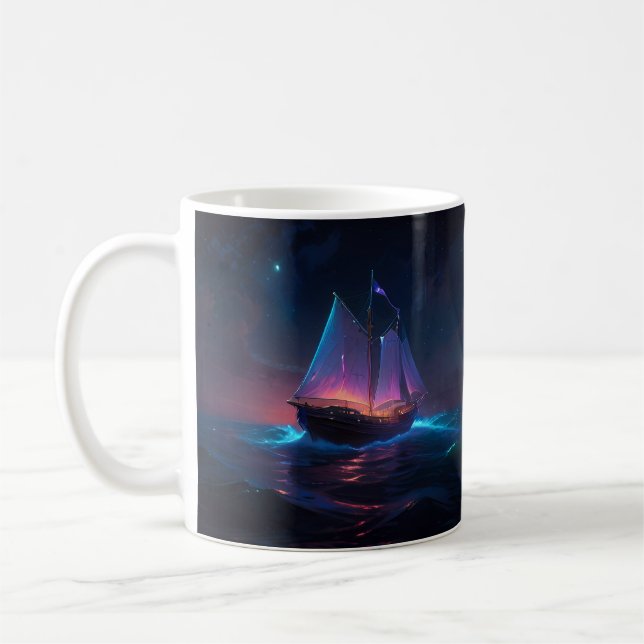 Voyage Under a Radiant Moonlit Sky Coffee Mug (Left)
