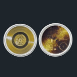 Voyager Spacecraft Golden Record and Cover Cufflinks<br><div class="desc">The golden 12 inch phonograph record contains images and sounds of planet Earth and is attached to the NASA Voyager 1 and 2 spacecraft launched in 1977. The cover is etched with directions on how to play the record and a map to the solar system.</div>
