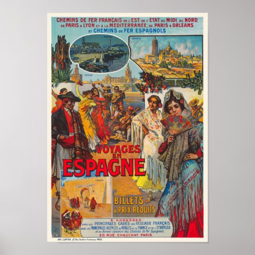 Voyages en Espagne Vintage Poster 1920s