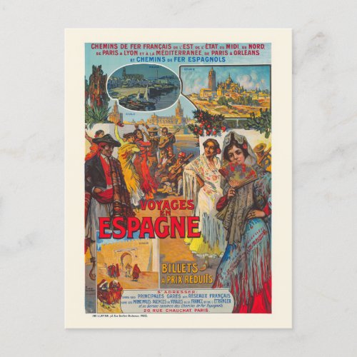 Voyages en Espagne Vintage Poster 1920s Postcard