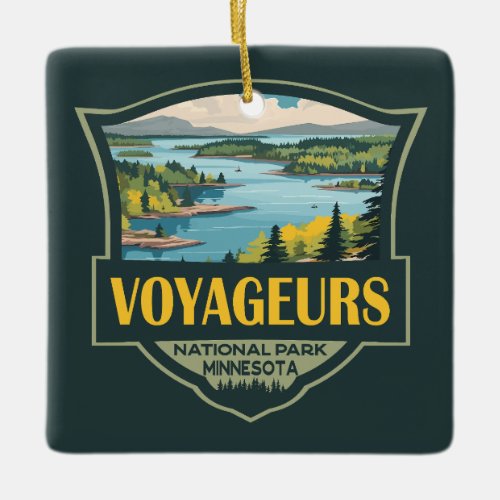 Voyageurs National Park Illustration Retro Badge Ceramic Ornament