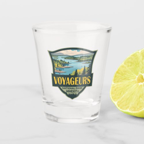 Voyageurs National Park Illustration Retro Badge Shot Glass
