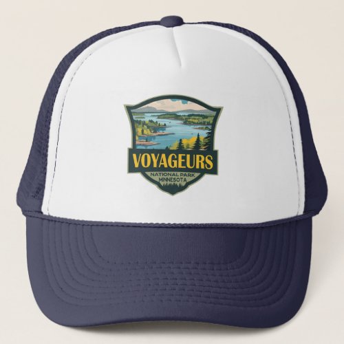 Voyageurs National Park Illustration Retro Badge Trucker Hat