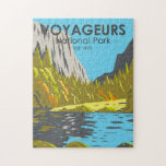 Voyageurs National Park Minnesota Vintage  Jigsaw Puzzle<br><div class="desc">Voyageurs vector artwork design. The park covers a vast area and is known for its forests,  waterways and huge,  island-dotted Rainy,  Kabetogama and Namakan lakes.</div>