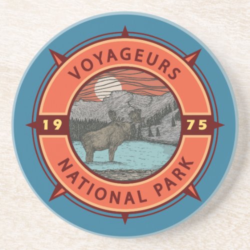 Voyageurs National Park Moose Retro Compass Emblem Coaster