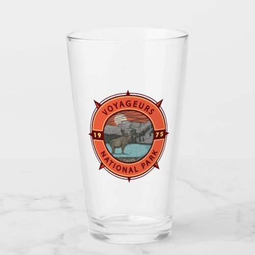 Voyageurs National Park Moose Retro Compass Emblem Glass