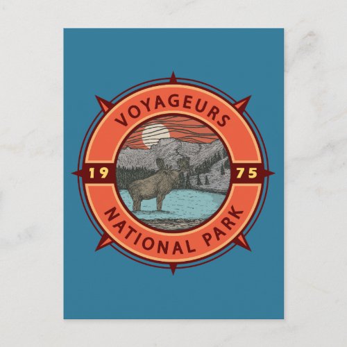 Voyageurs National Park Moose Retro Compass Emblem Postcard