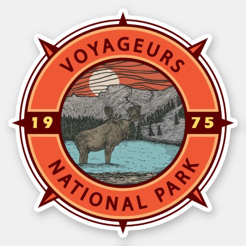 Voyageurs National Park Moose Retro Compass Emblem Sticker